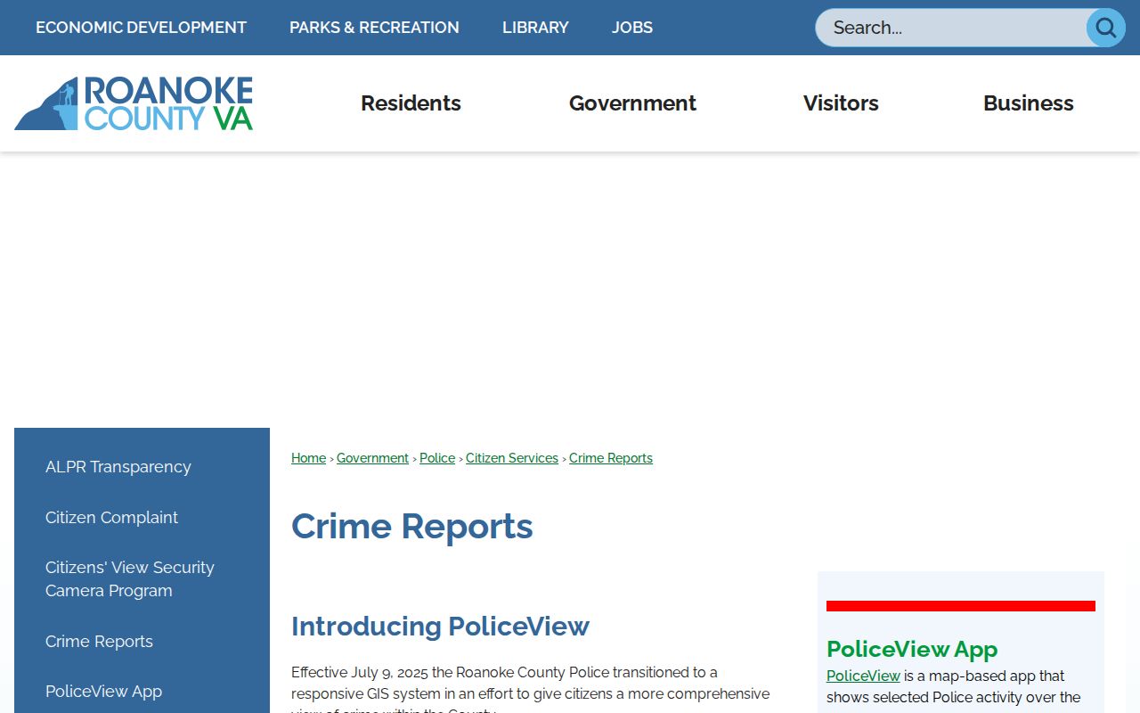 PoliceView activity tool for Roanoke County arrest context