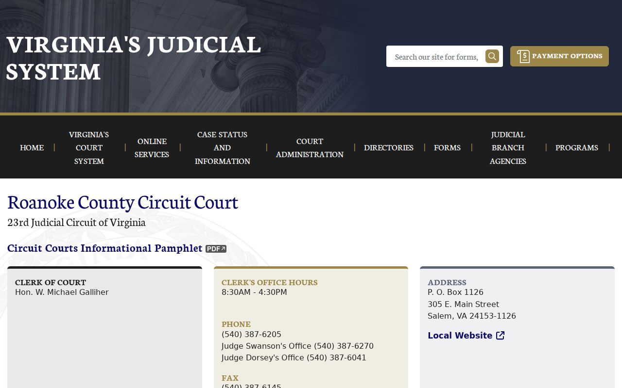 Roanoke County criminal court cases Circuit Court information page