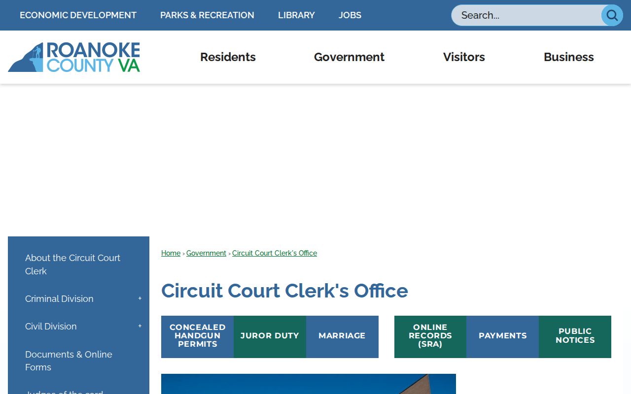 Roanoke County criminal court cases Circuit Court Clerk records room page