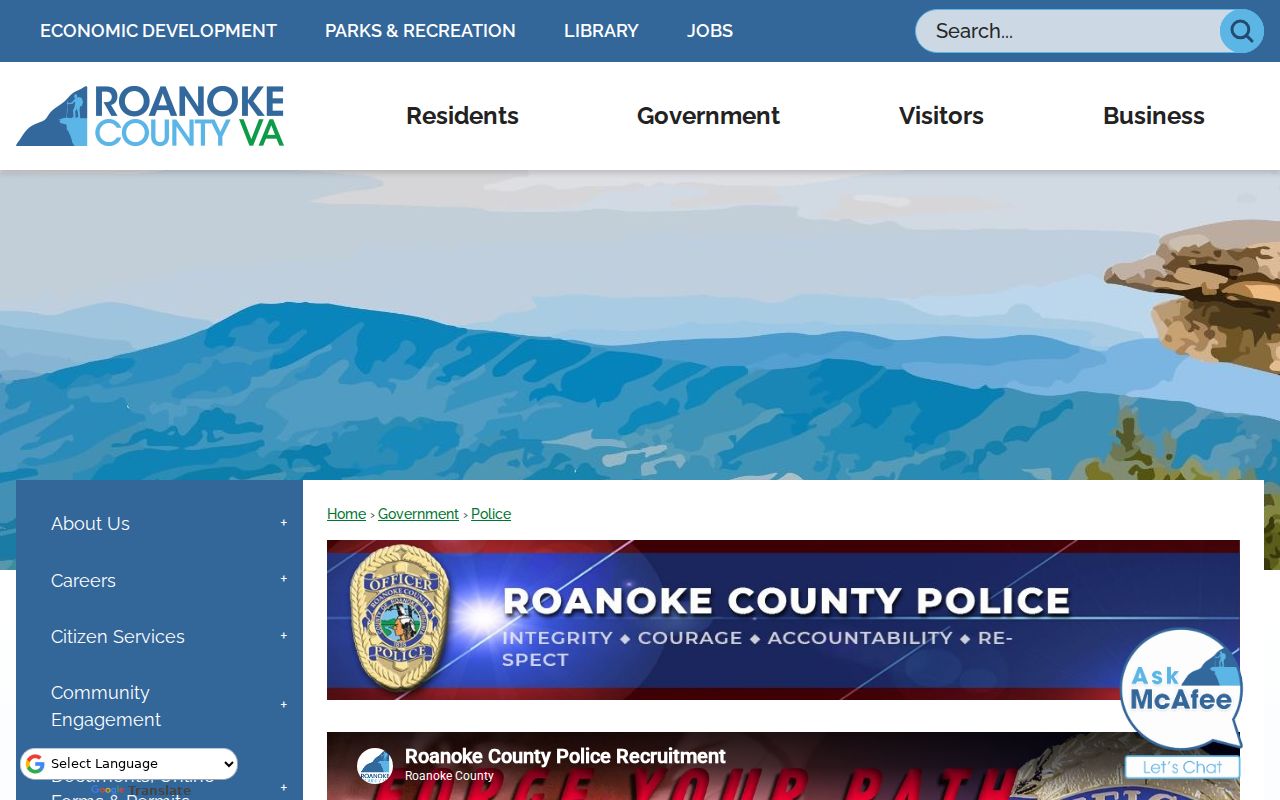 Roanoke County Police criminal records contact information