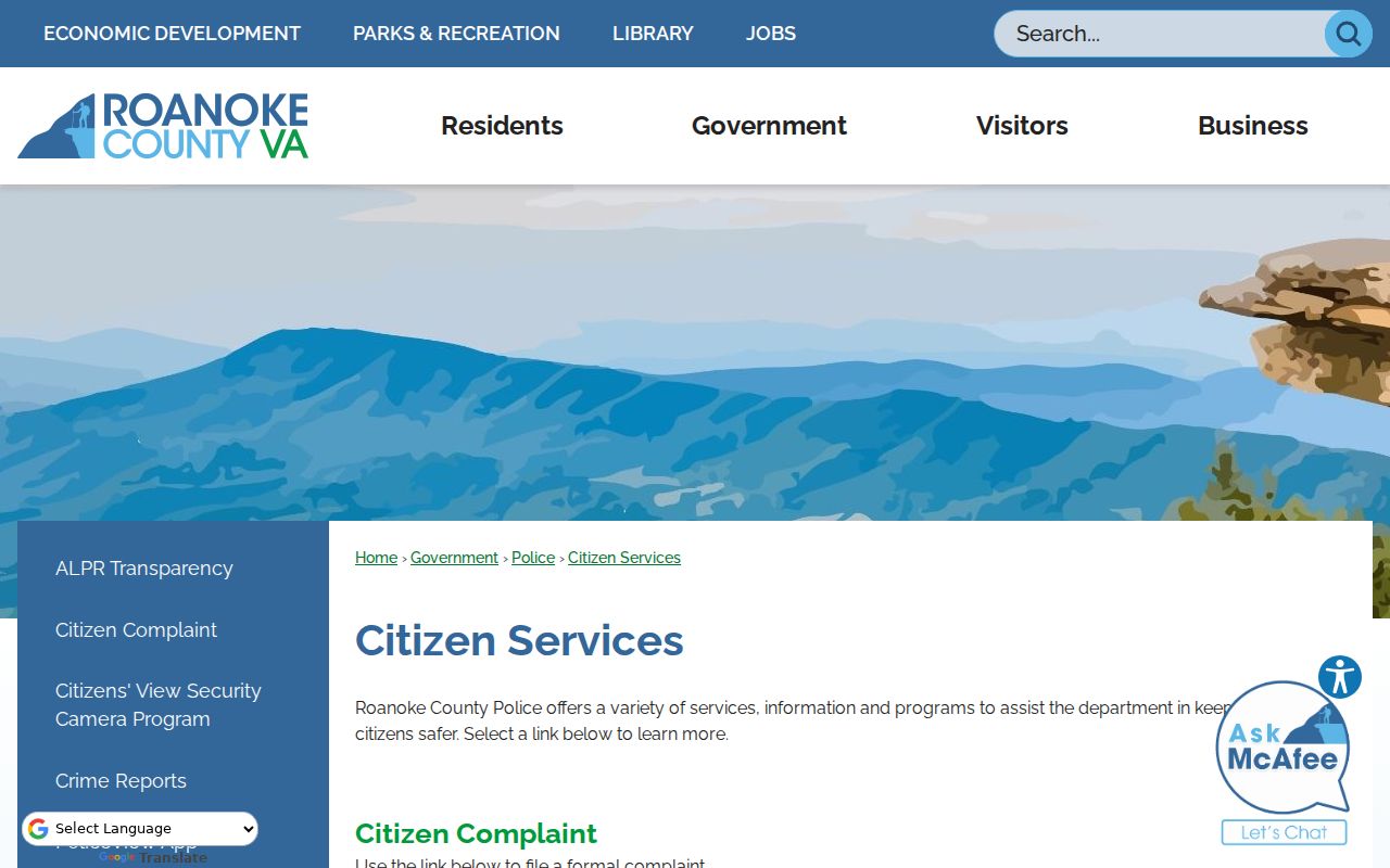 Roanoke County criminal record and warrant service links