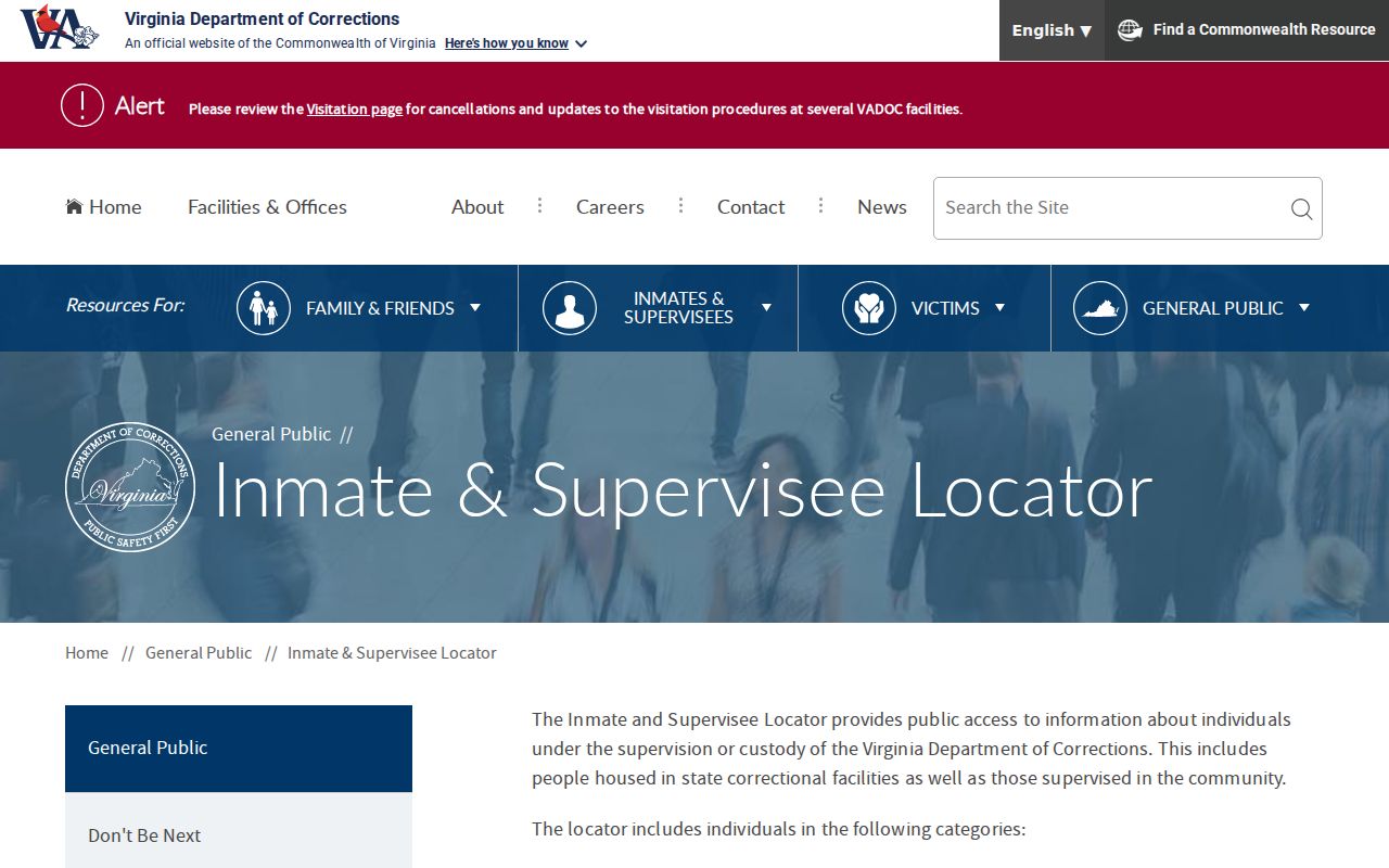 VADOC locator for Roanoke County criminal custody and supervision records
