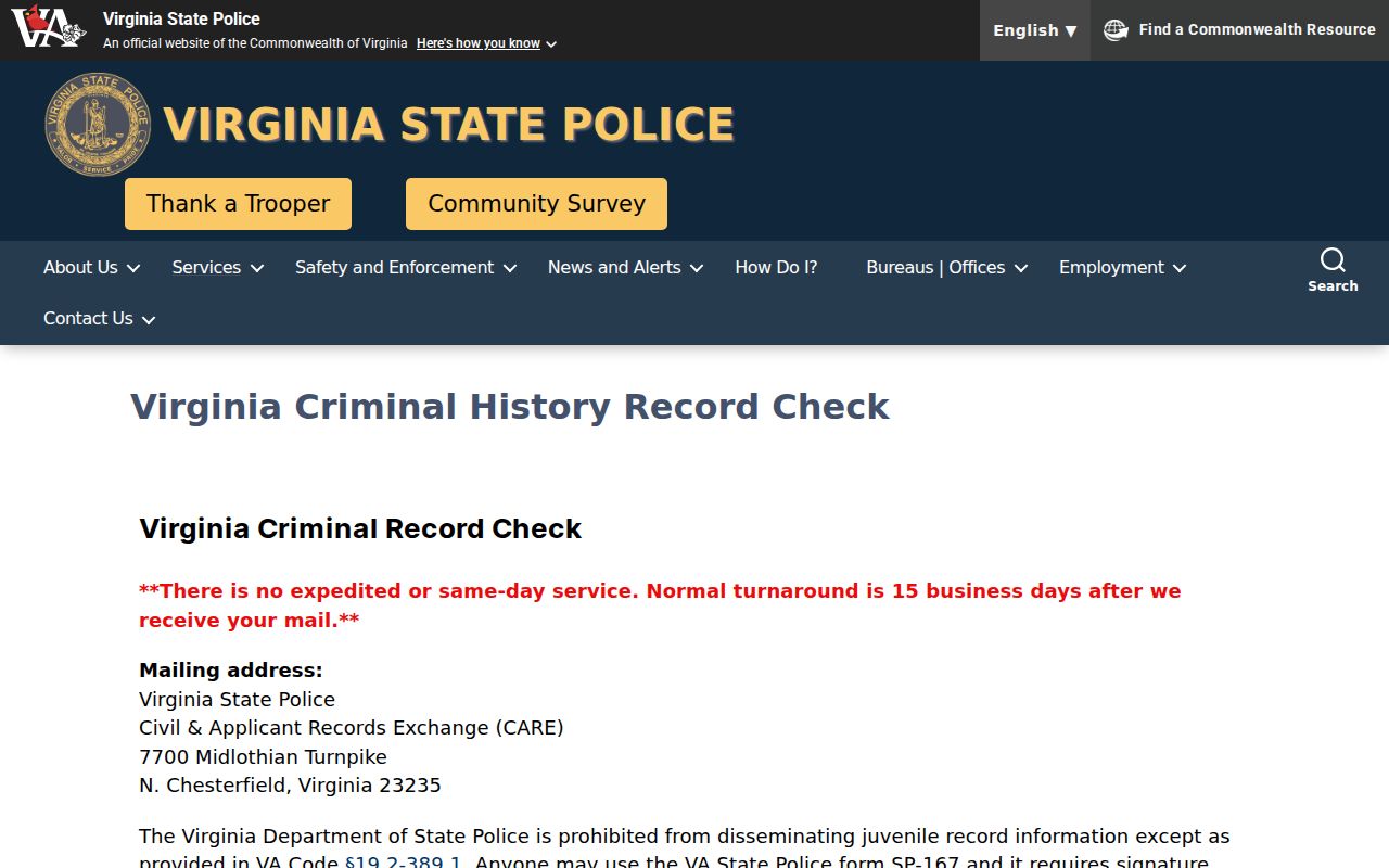 Virginia official background check information for Roanoke County criminal history