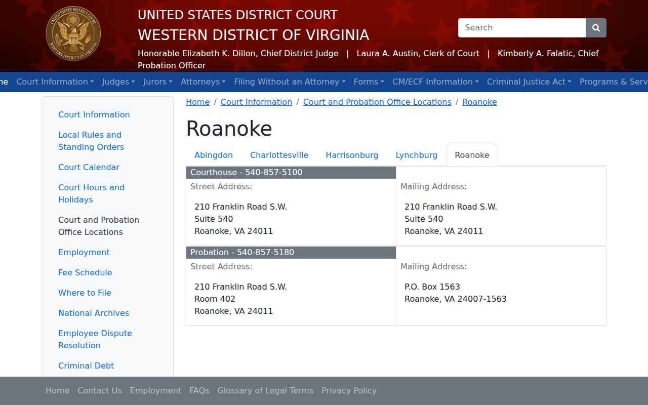 Federal criminal court records office serving Roanoke County