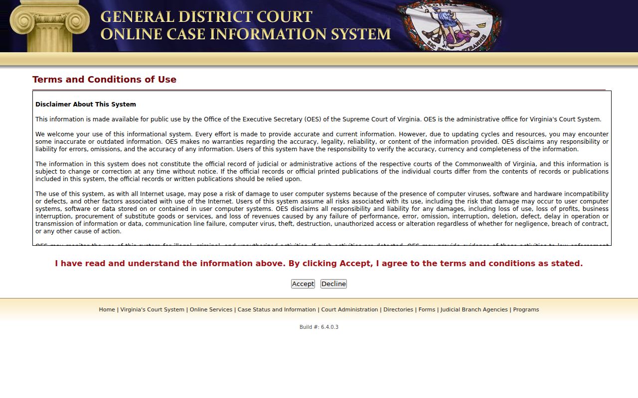 Virginia General District Court case search used for Vinton cases