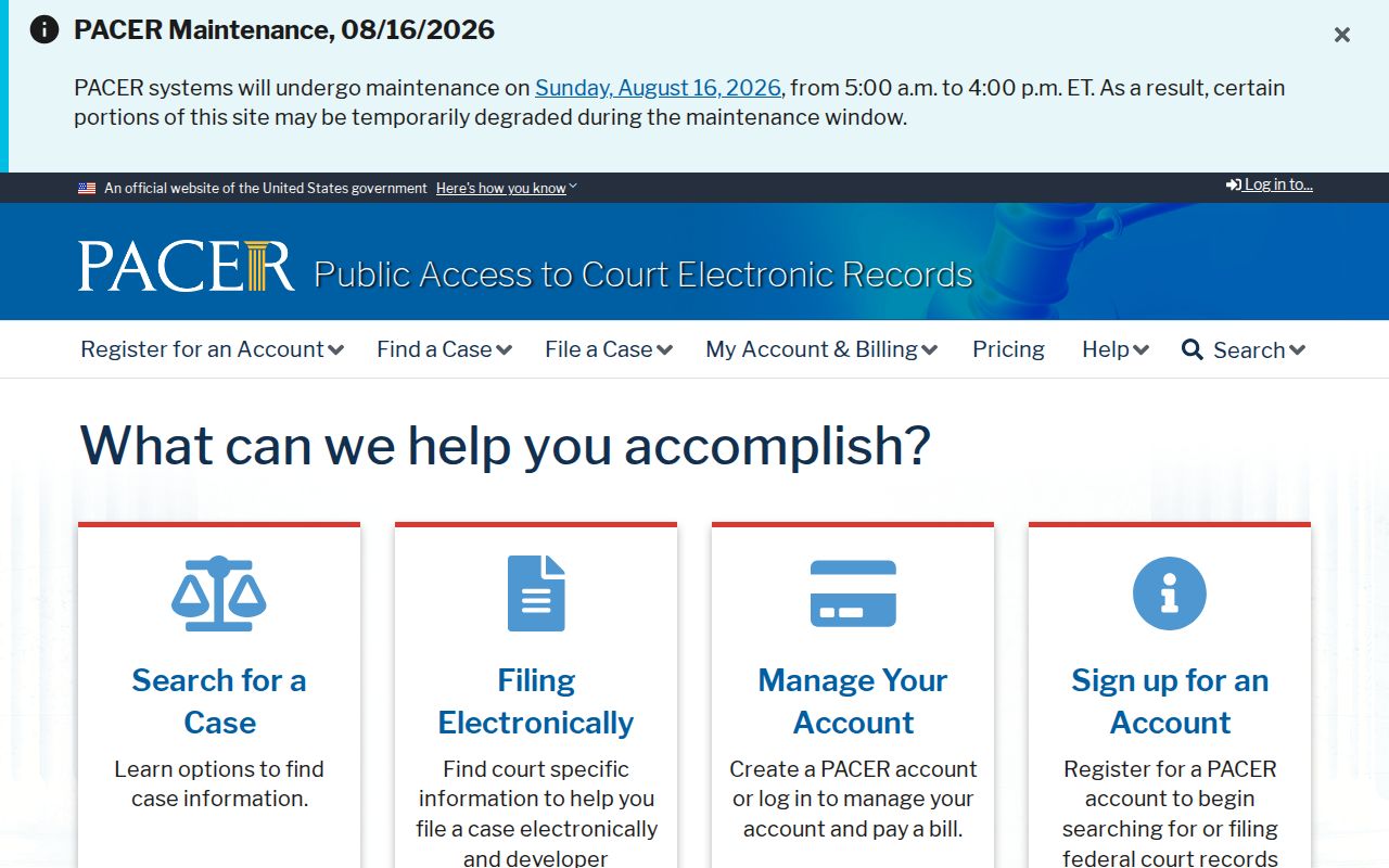 PACER federal court records search for cases near Vinton